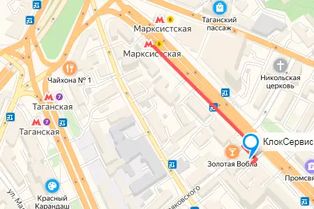 Карта проезда к сервисному центру Клоксервис Марксистская